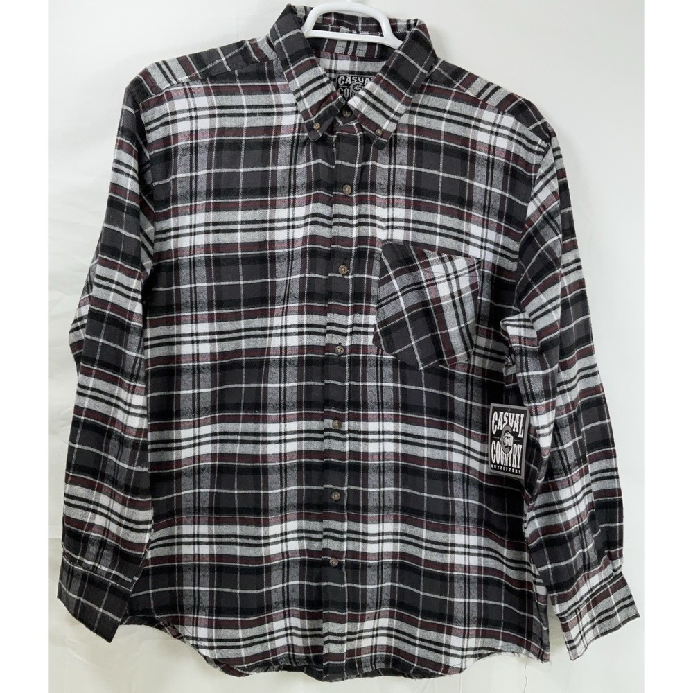NWT Men's Casual Country Outfitters Long Sleeve‎ Gray Plaid Flannel Shirt - XL